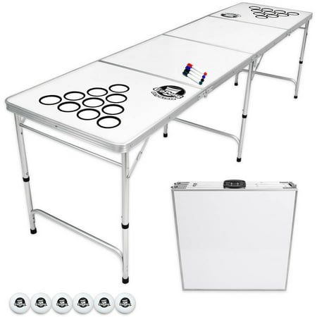 GoPong 8' Custom Dry Erase Portable Folding Beer Pong Table for Indoor Outdoor Party Drinking Games, 6 Balls