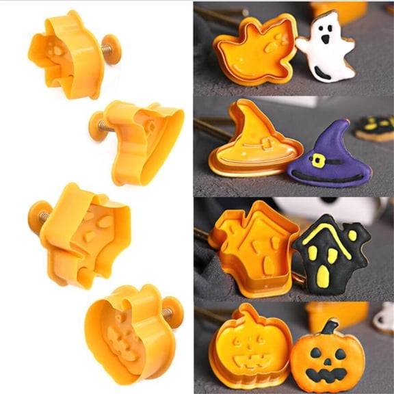 Clearance Under $1 3D Cartoon Cookie Press Set – 4-Piece Halloween Baking Tools