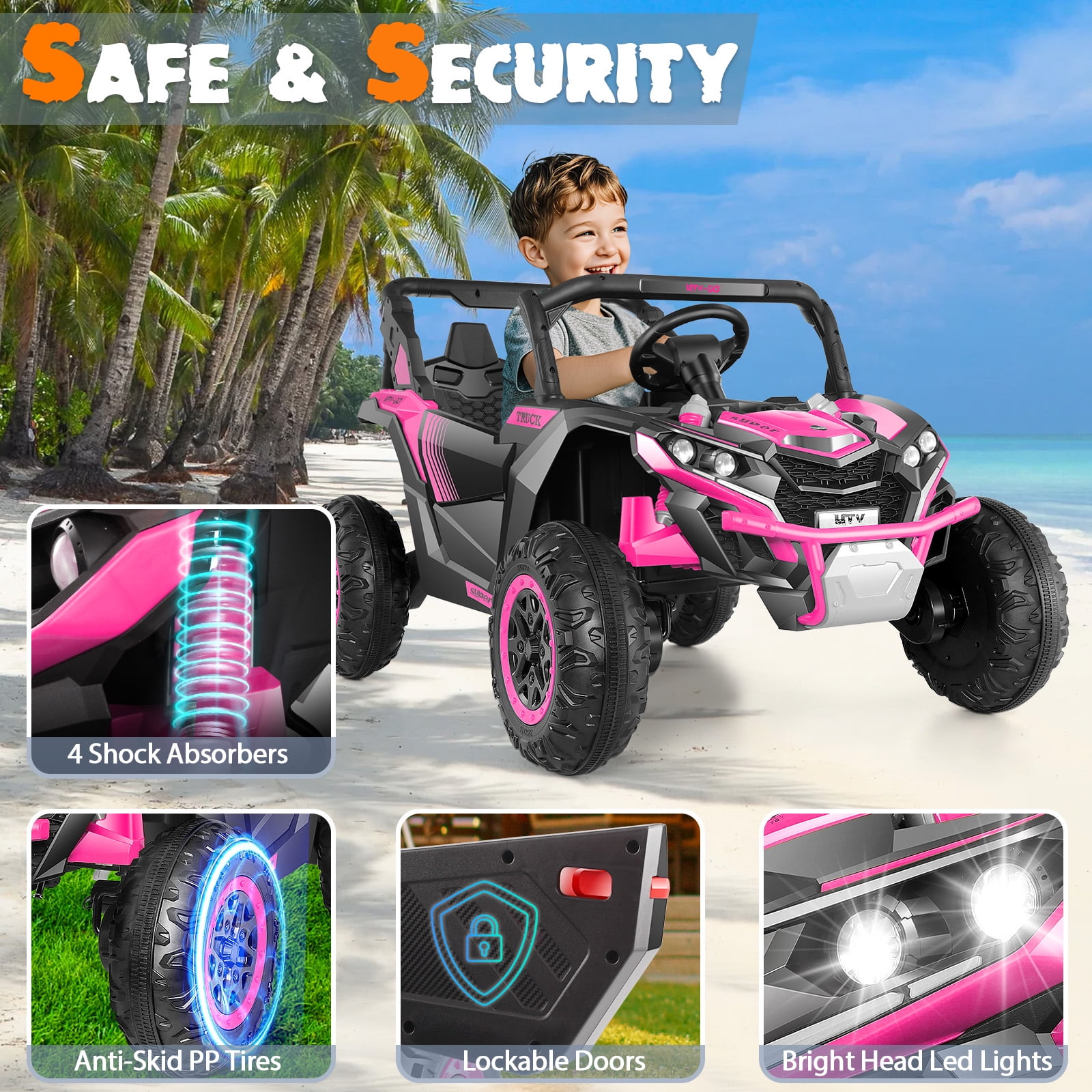 Funcid 24V Ride on Car for Kids, 2WD/4WD Switchable Ride on Car with Remote Control, 2 Seater Ride on Toys, UTV, Bluetooth, Music, LED Lights, Storage Space