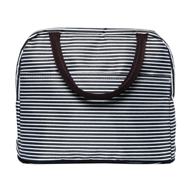 Bolsa de lona para mujer para el trabajo con rayas blancas y negras, bolsa de preparación de almuerzo con aislamiento reutilizable clásica para niñas para la escuela, linda bolsa térmica para cajas Be