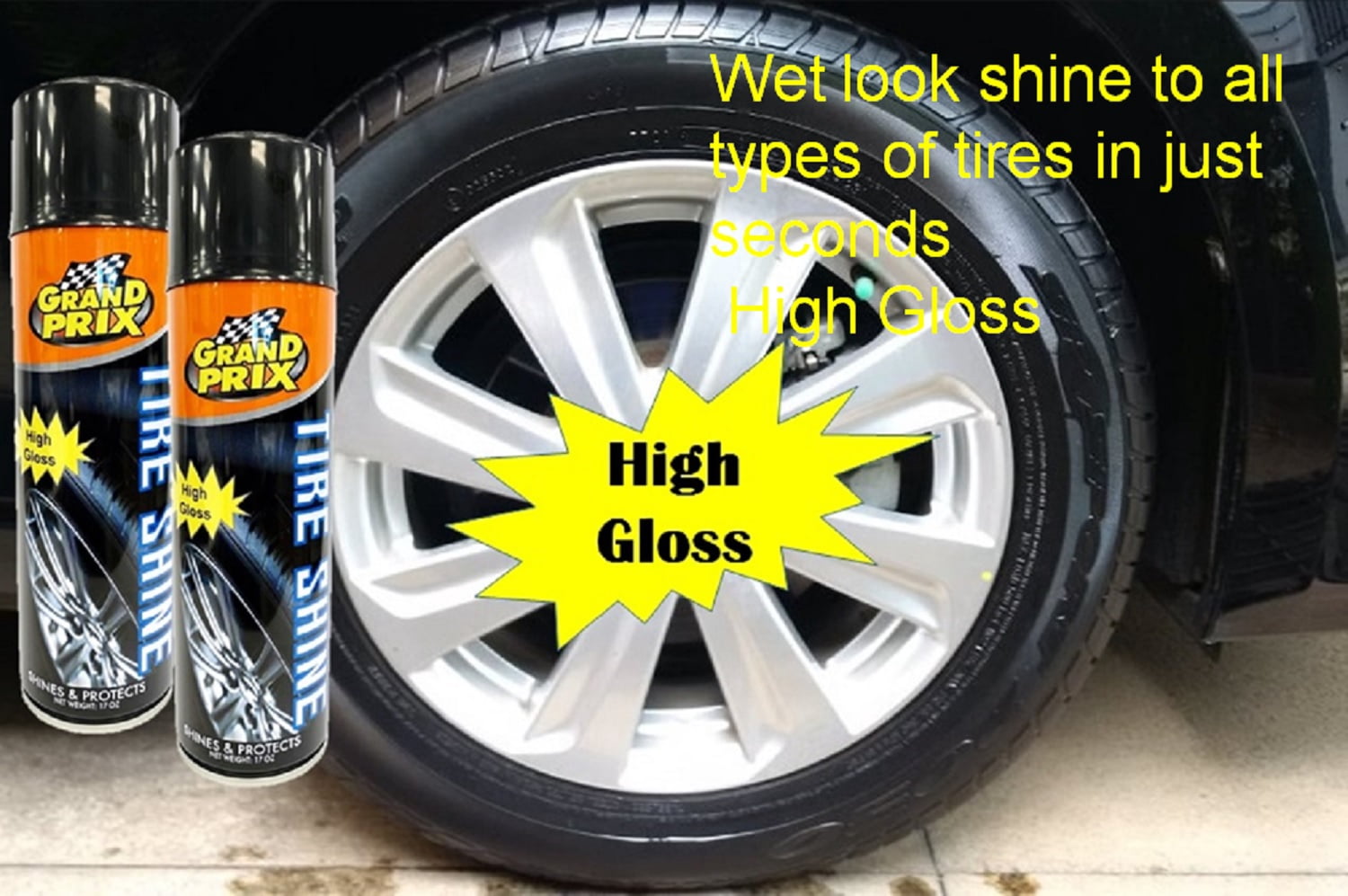 Grand Prix Tire Shine Hi Gloss 17oz 2pk has a superior formulation to provide that long lasting, wet look shine to all types of tires in just seconds it is extremely easy to use