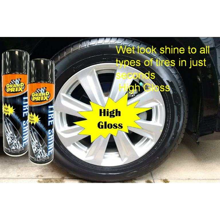 Grand Prix Tire Shine Hi Gloss 17oz 2pk has a superior formulation to  provide that long lasting, wet look shine to all types of tires in just  seconds it is extremely easy