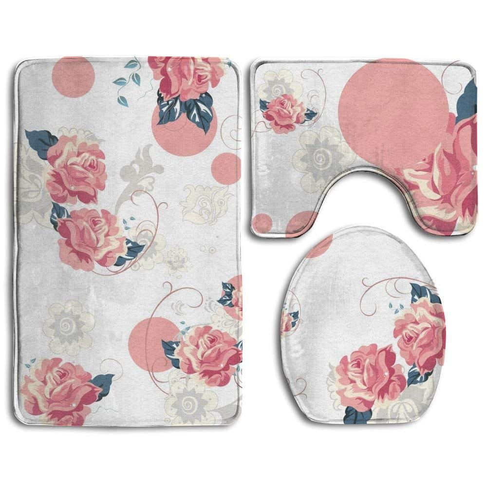 GOHAO Pink Flowers Peony 3 Piece Bathroom Rugs Set Bath ...