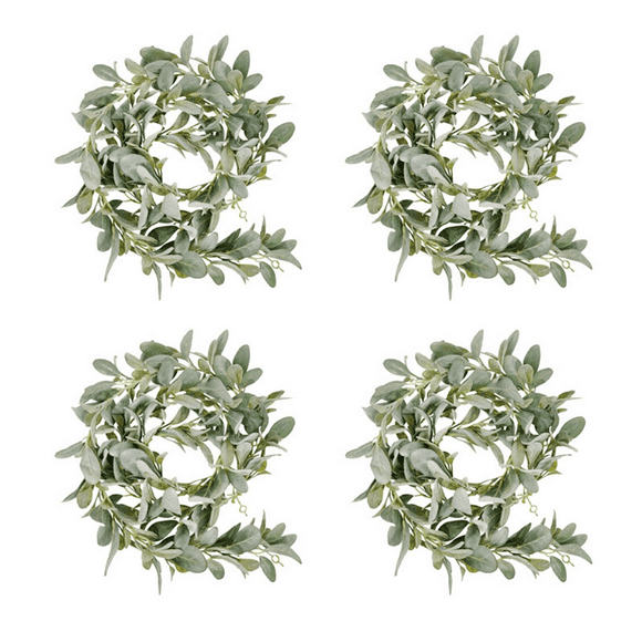 4X Artificial Flocked Lambs Ear Garland - 2Meter Soft Faux Vine Greenery and Leaves for Farmhouse Mantel Decor