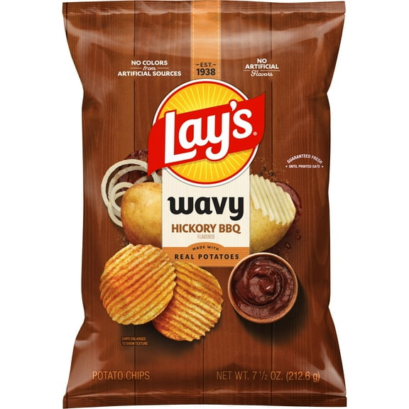 Lay's Wavy Hickory BBQ Flavored Potato Chips, 7.5 oz Bag