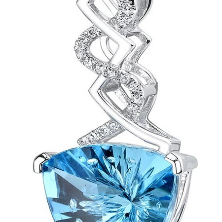 White Topaz Trillion Pendant - Peora 14 Karat White Gold Trillion Cut 6.07 carats Swiss Blue Topaz Diamond Pendant