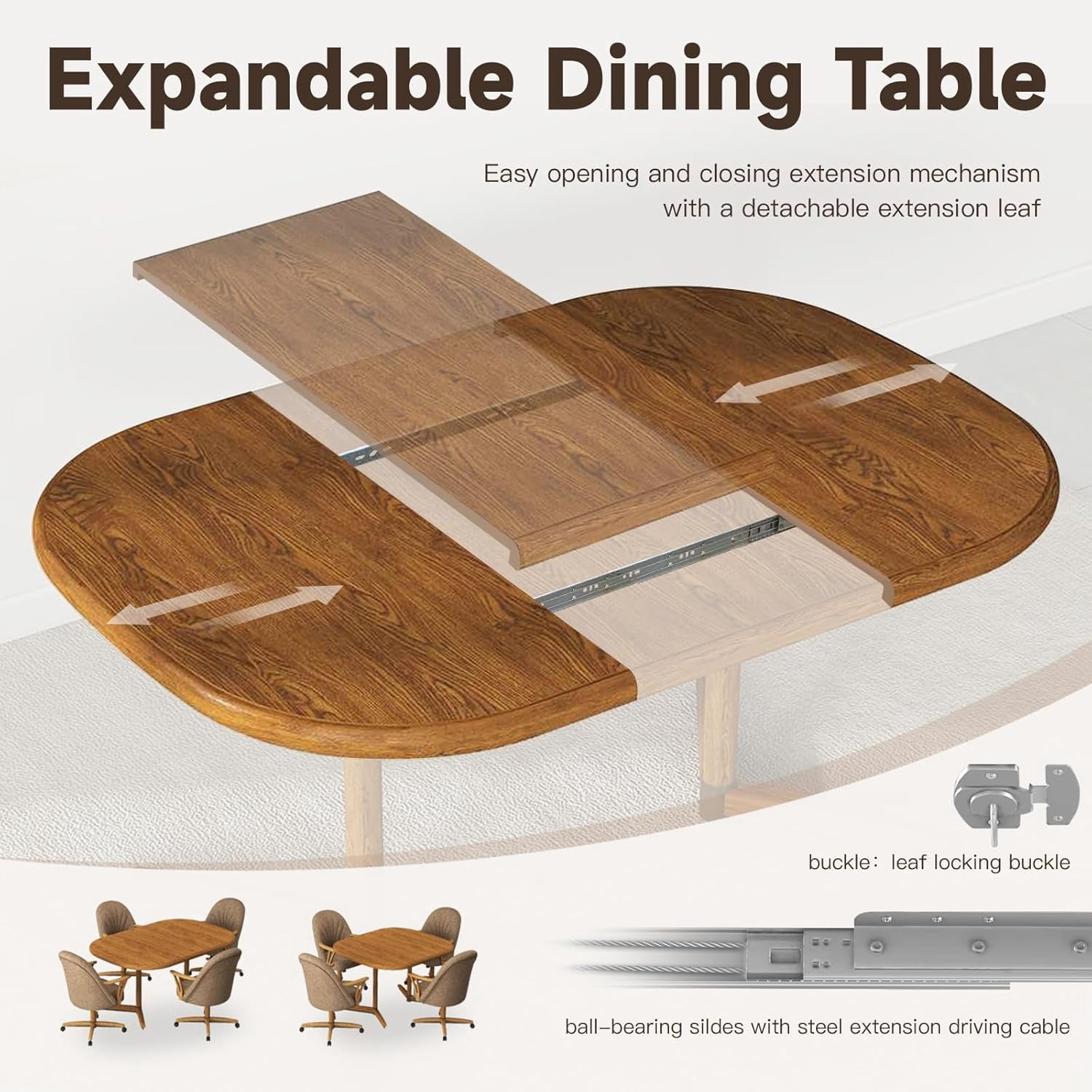 Chromcraft Expandable Dining Table Set with Swivel-Tilt Caster Chairs, 5-Piece, Coddle Galaxy