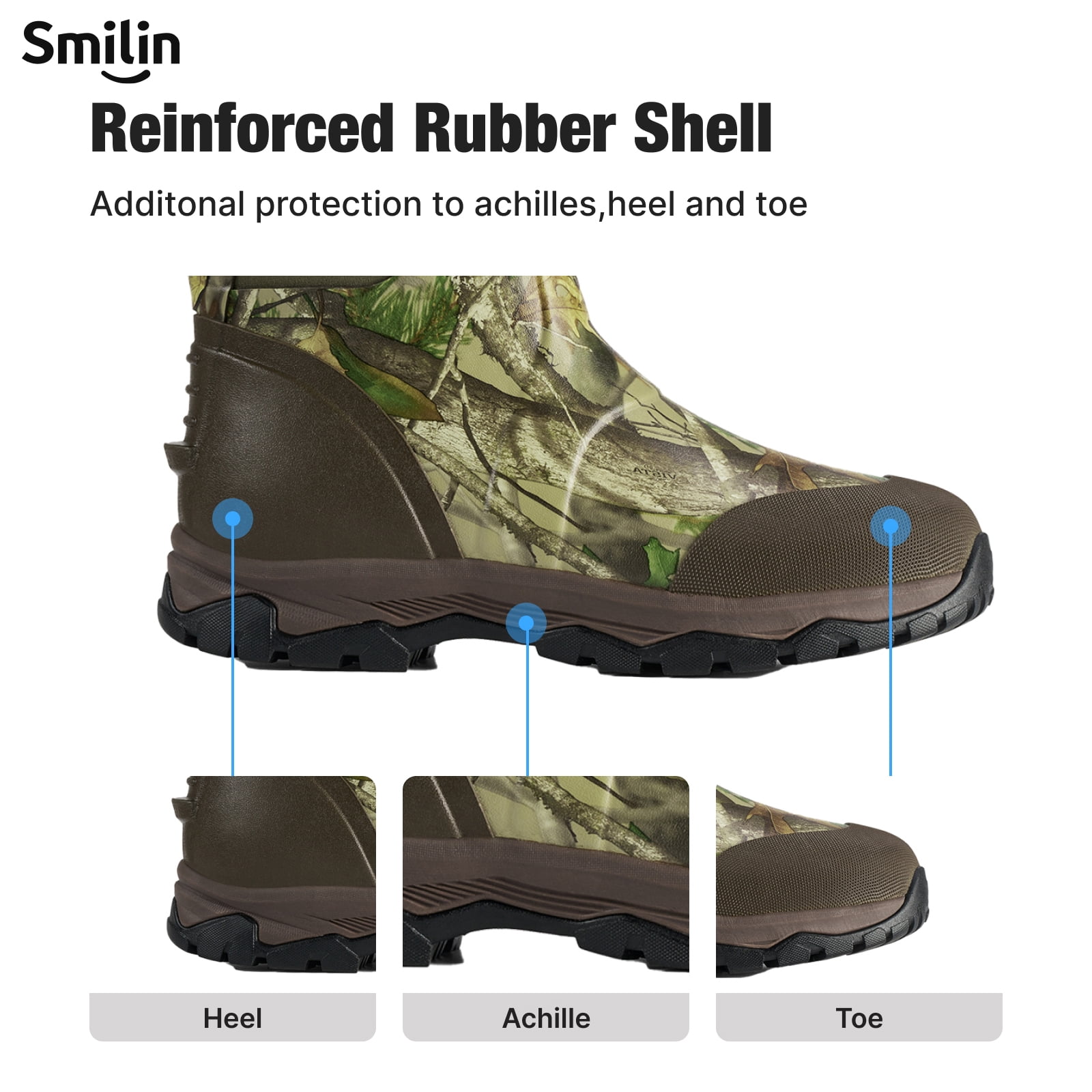 SMILIN Men's Rain Boots, Anti-Slip Ankle Height Outdoor Work Boots for Mud, Snow, Hunting, and All-Season Activities, Camo, US Size 11