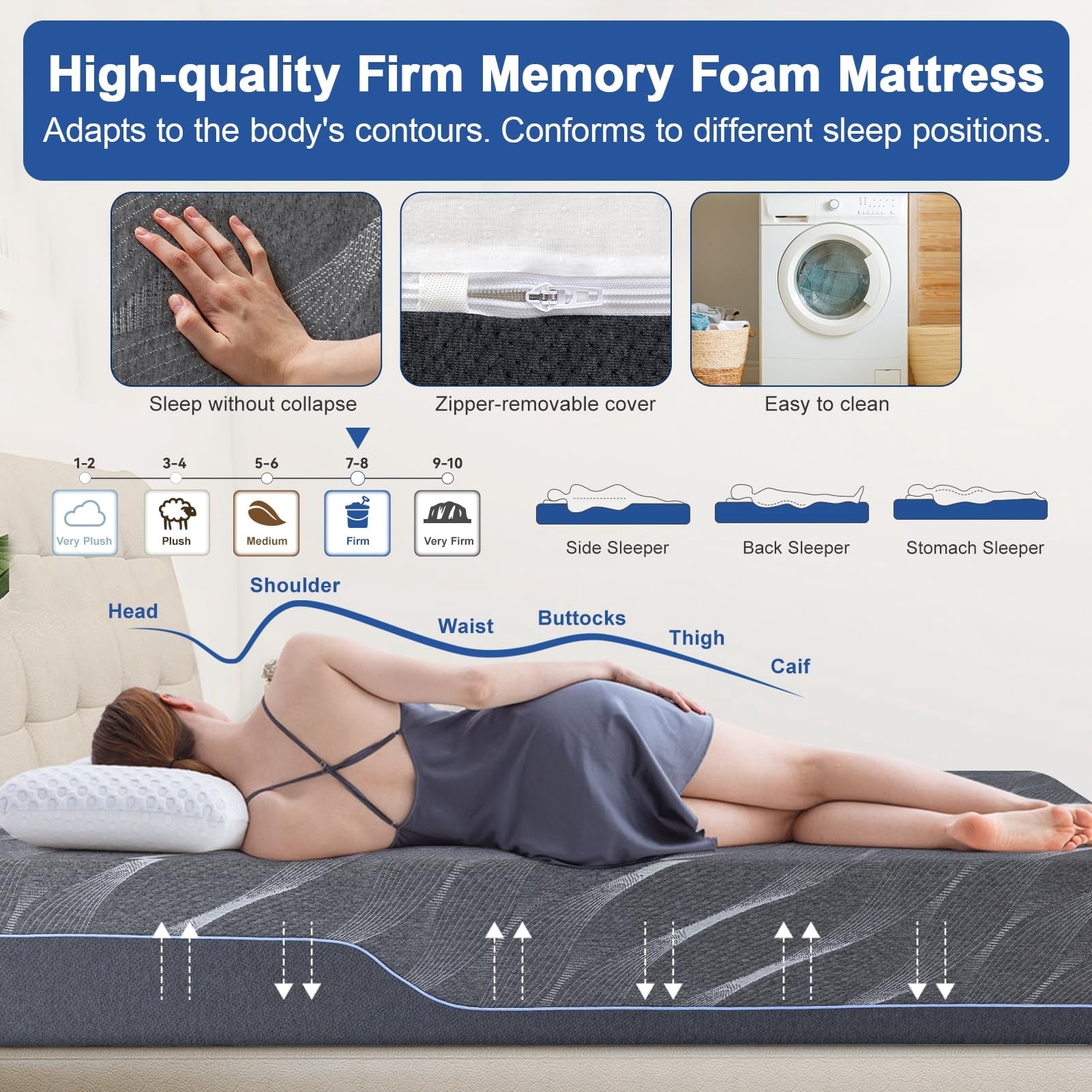 14" Twin XL Memory Foam Mattress, Dual-Sided Medium Firm Gel Mattress with Washable Cover, Fiberglass-Free, CertiPUR-US, Bed in a Box, Gray