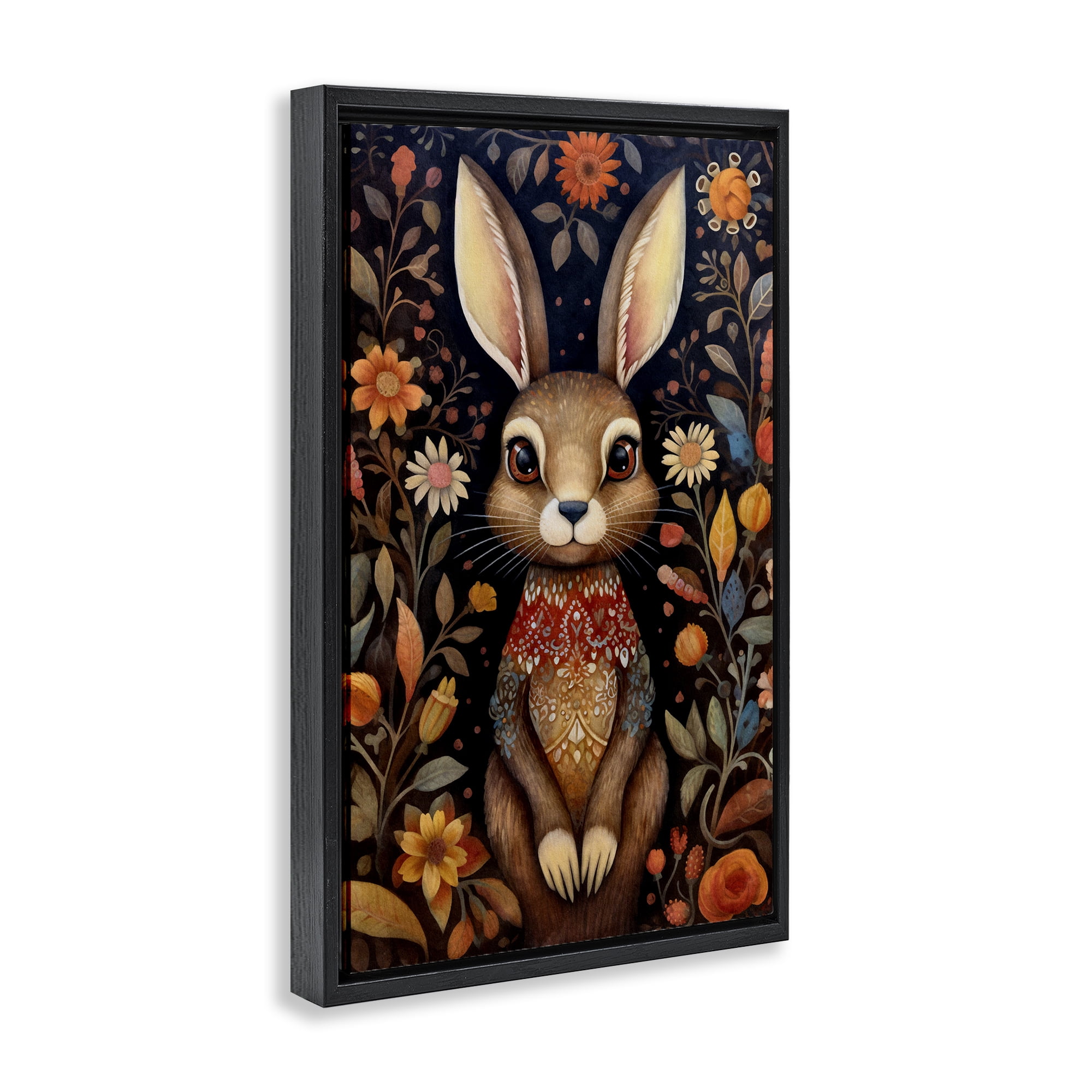 Stupell Industries Woodland Pattern Rabbit Animals & Insects Painting Black Floater Framed Art Print Wall Art, 21 x 31