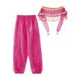 thumbnail image 4 of TiaoBug Kids Girls Belly Dance Harem Pants Chiffon Bloomer Trousers with Tassels Waist Chain Hip Scarf Hot Pink 9-12, 4 of 7