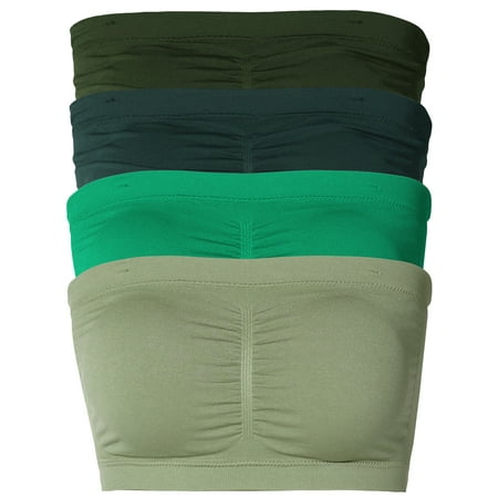 

Basic 7 Seamless Padded One Size Tube Top Sports & Fitness Bra Bandeau (4Pack: LT Olive/K Green/Hunter Green/DK Olive)