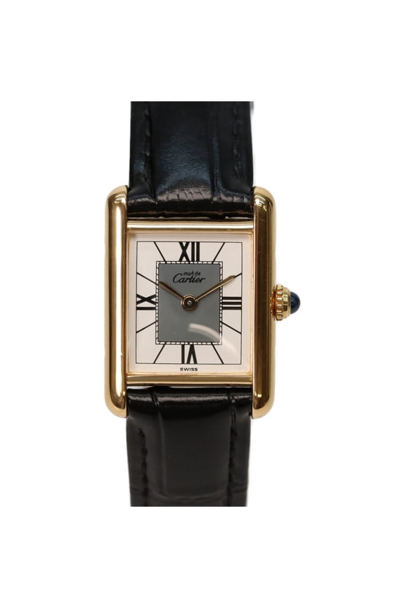 Pre-Owned Cartier 925 Must Tank Vermeil SM Quartz Leather Watch, Ivory, Women's