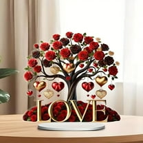 Valentine's Day Decor Valentine Tree Sign 2D Acrylic Plaque Love Heart Rose Tree Table Decor Romantic Tabletop Centerpiece Signs for Home Decor Gift Dining Room Table Wedding Anniversary Party