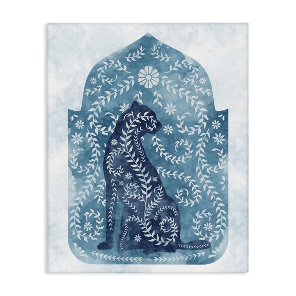 Stupell Industries Bohemian Cheetah in Blue Arabesque Shape Canvas Art, 16 x 20, by Ziwei Li