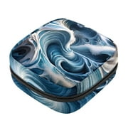 Blue Marble Waves Sanitary Napkin Storage Bag Feminine Product Pouches Portable Period Kit Bag Menstruation First Period Bag for Women Teen Girls Ladies Menstrual Cup Pouch Tampon Bags