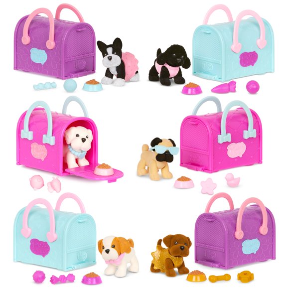 Pucci Pups - Juego de cachorros coleccionables - 6 perros de juguete, incluido el caniche - Bolso portabebés - Cuencos de comida y accesorios - Juguetes para niños mayores de 3 años