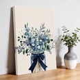 thumbnail image 3 of Canvas Wall Art Blue Floral Canvas Art Print Pastoral Eucalyptus Leaf Bow Vase Pictures Wall Decor for Living Room Bedroom Artwork Decorations Stretched Framed Ready to Hang 24"x32, 3 of 9