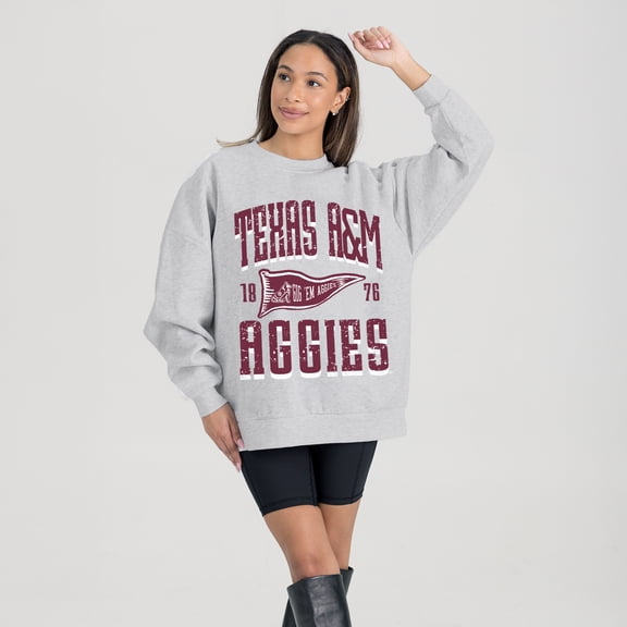 Women's Gameday Couture Ash Texas A&M Aggies Oversized Pennant Pride Premium Fleece Sweatshirt