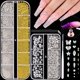 thumbnail image 1 of 2 cajas de cuentas de metal para uñas (plata+oro) y diamantes de imitación de cristal con parte trasera plana (transparente) para decoración de uñas, cristales lujosos y cuentas redondas de caviar, ac, 1 of 5
