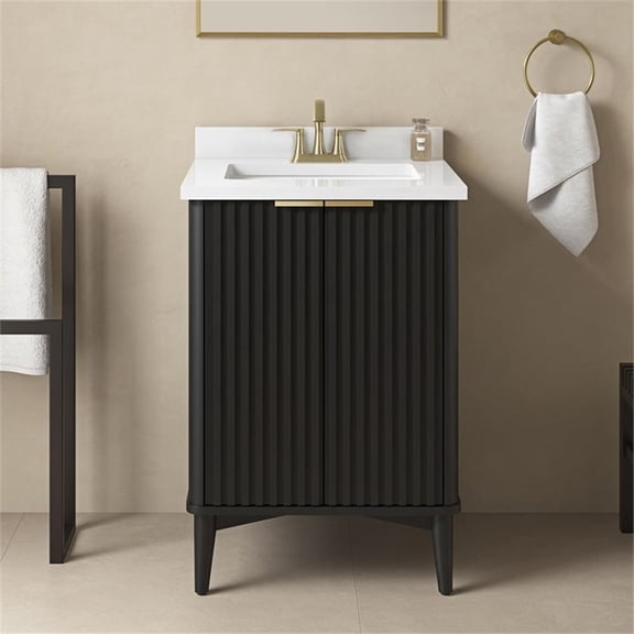 Pemberly Row 24" Bathroom Vanity in Onyx Black with White Countertop