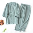 thumbnail image 2 of Pijamas de algodón 100% para hombre y Mujer, albornoces sueltos con cuello en V, Kimono, ropa de dormir de tres cuartos para pareja, 2 of 4