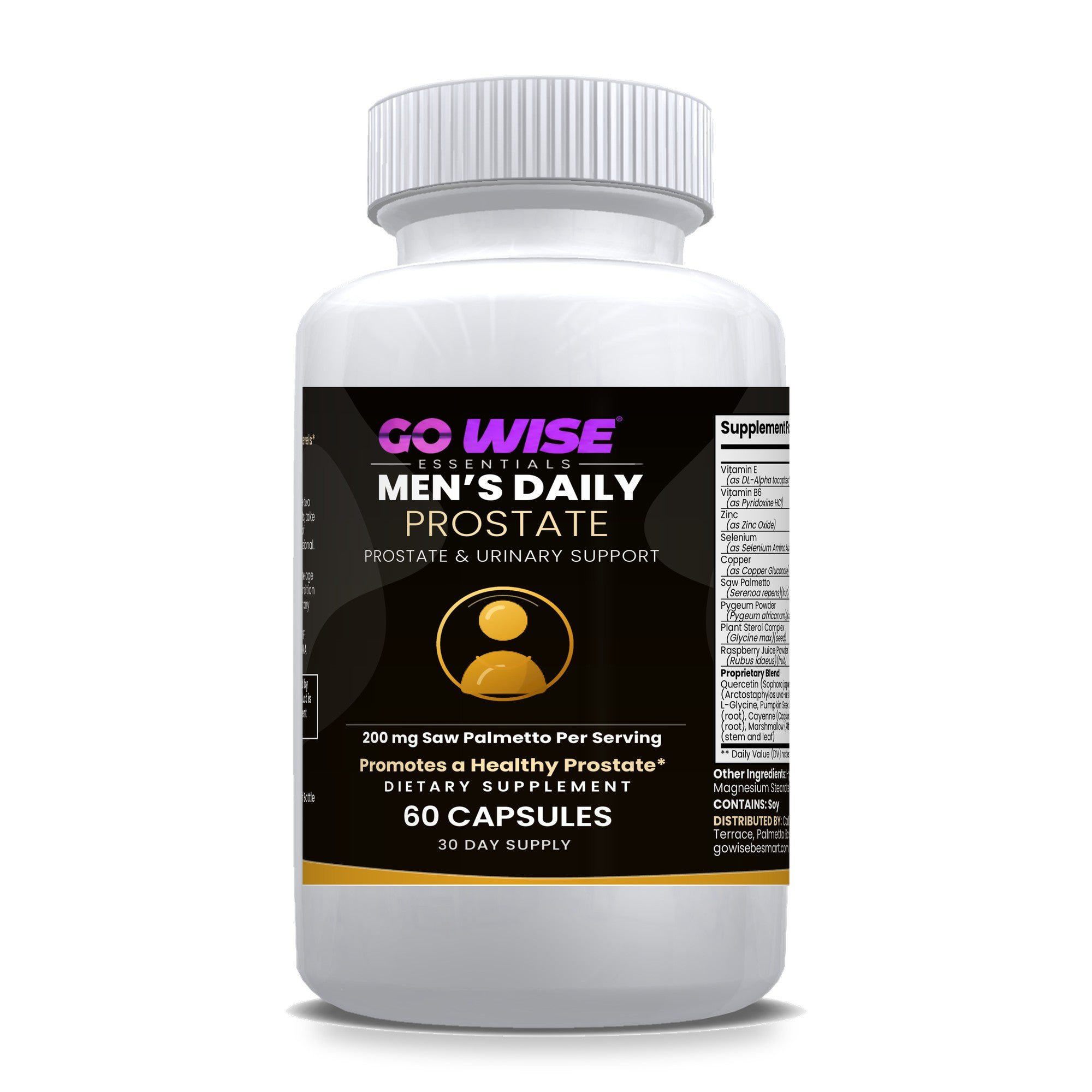 Go Wise Men's Daily Prostate Supplement with Saw Palmetto and Pygeum, 60 Capsules