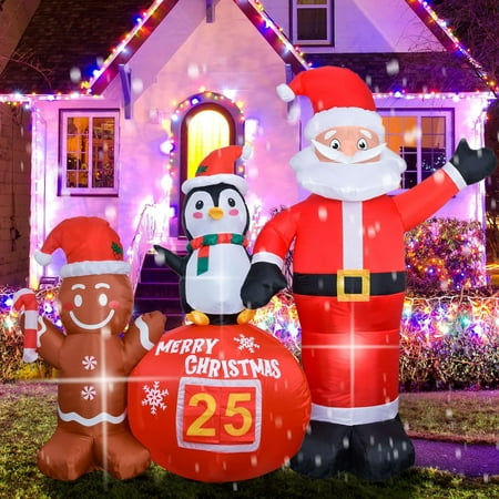 7FT Christmas Inflatables Santa Outdoor Decorations, Inflatable Christmas Penguin Penguin with Rotating LED Lights Xmas Blow Up for Indoor Outdoor Yard Garden Christmas Decorations