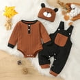 thumbnail image 4 of UAYOTSE Baby Boys 3 Piece Bear Outfit Ribbed Bodysuit Overalls Hat Infant Fall Clothing Size 12-18 Months, 4 of 8