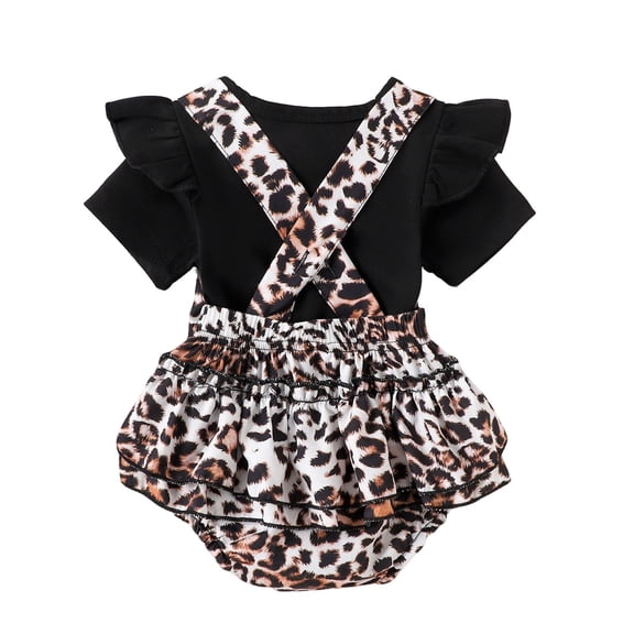 RMGVDSD Baby Girl Summer Outfits Set Short Sleeve Romper Tops Leopard Print Suspender Skirt 2Pcs Clothing Sets Casual Outfit 9-12 Months