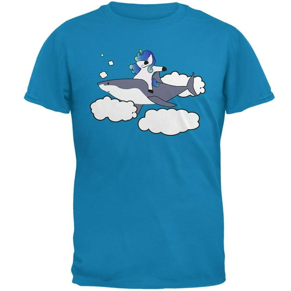 Dabbing Unicorn Riding Shark In The Sky Mens T Shirt Sapphire SM