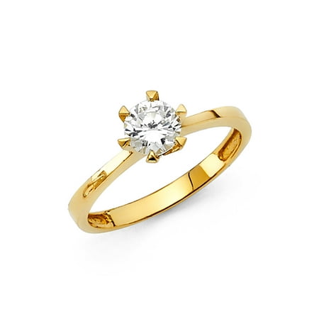 FB Jewels 14K Yellow Gold Round Cubic Zirconia CZ Engagement Ring Size