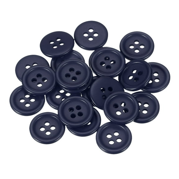 Uxcell 22 Pcs Navy Blue Resin Button, 3/5 Inch(15mm) Round 4 Holes Sewing Buttons, Small Size Flatback Button for DIY Craft Making Clothes Sewing Handmade Ornament