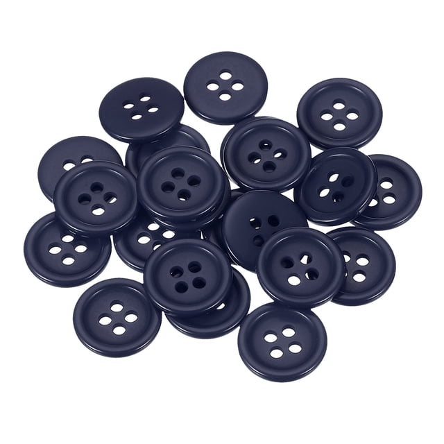 Uxcell 22 Pcs Botón de Resina Azul Marino, Botones de Costura Redondos de 4 Agujeros de 3/5 Pulgadas (15mm), Botón de Base Plana de Tamaño Pequeño para Hacer Manualidades de Ropa