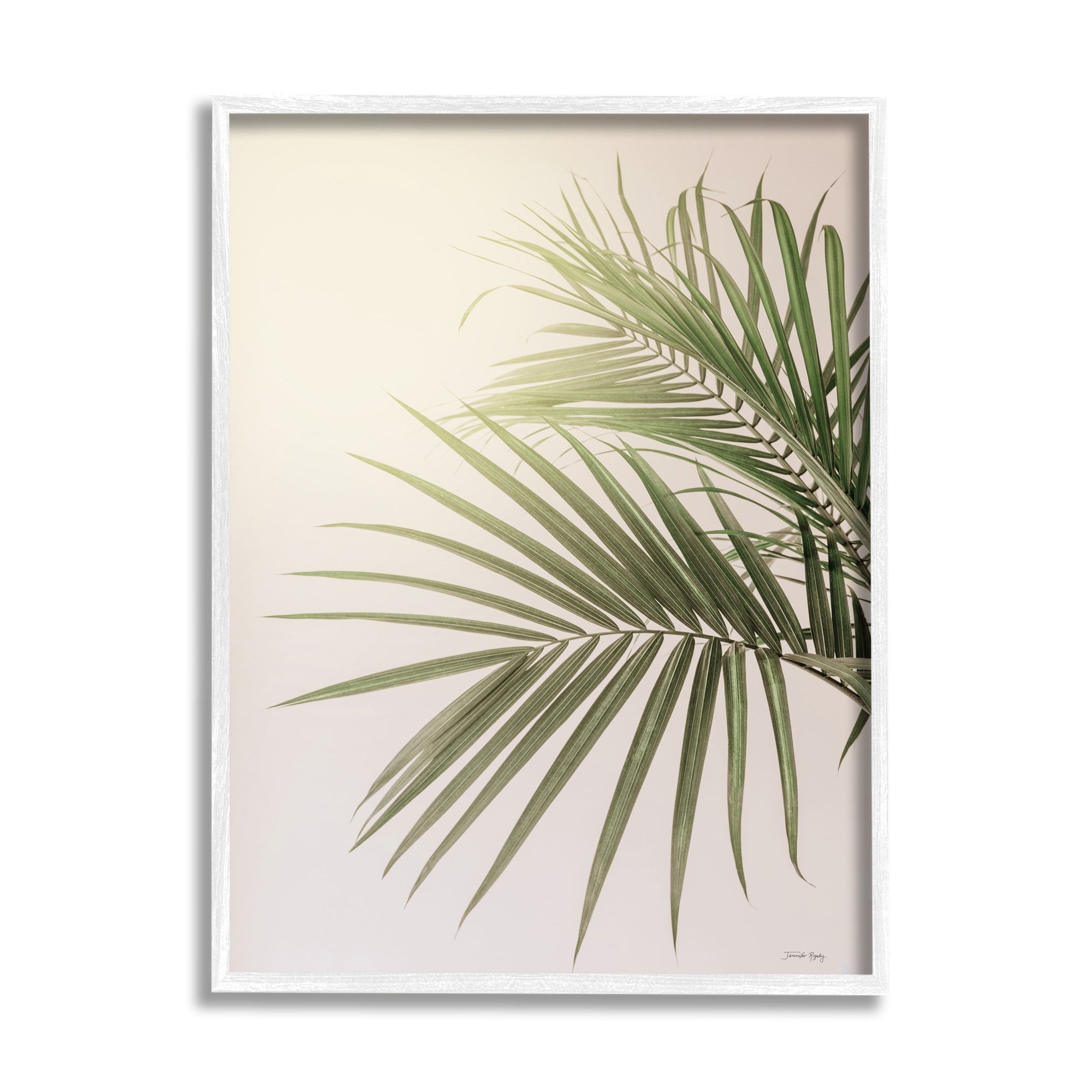 Stupell Industries Minimal Palm Leaves Sunlit Tropical House Plant Photograph White Framed Art Print Wall Art, Design by Jennifer Rigsby