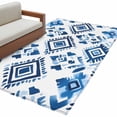 thumbnail image 3 of 2.7x5 Washable Area Rug, Bohemia Non-Slip Rectangle Rug for Bedroom Bedside, Blue Argyle Ethnic Style Retro Abstract Pattern Indoor Floor Mat for Home Decor, 3 of 9