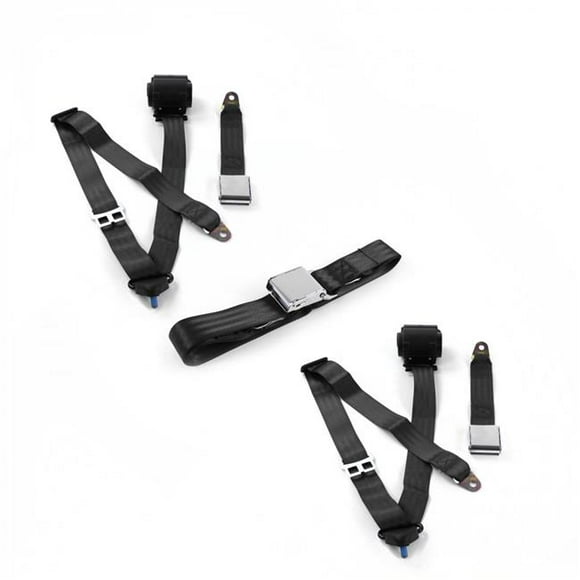 Airplane 3 Point Black Retractable Bench Seat Belt Kit for AMC Hornet 1970-1977 - 3 Belts