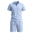 thumbnail image 5 of LEKWK Men Linen Sets Outfits 2 Piece Short Sleeve Loose Fit Collared Tops and Drawstring Shorts Breathable Summer Casual Beach Vacation Resort Wear, 5 of 9