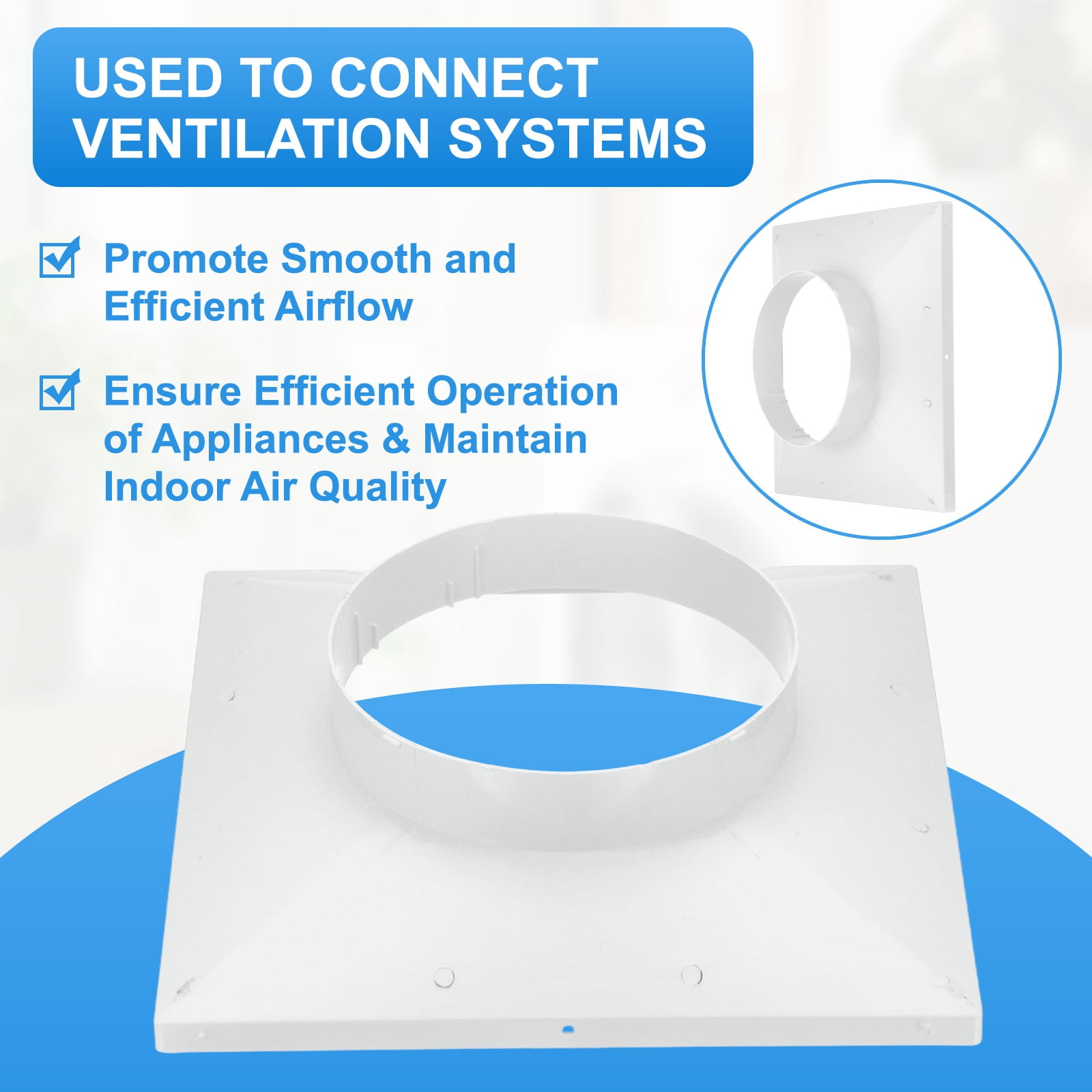 Uxcell 13" to 8" Duct Connector Flange, Plastic Square to Round Straight Dryer Vent Wall Plate for Air Heating Cooling Ventilation System HVAC Exhaust Fan, White