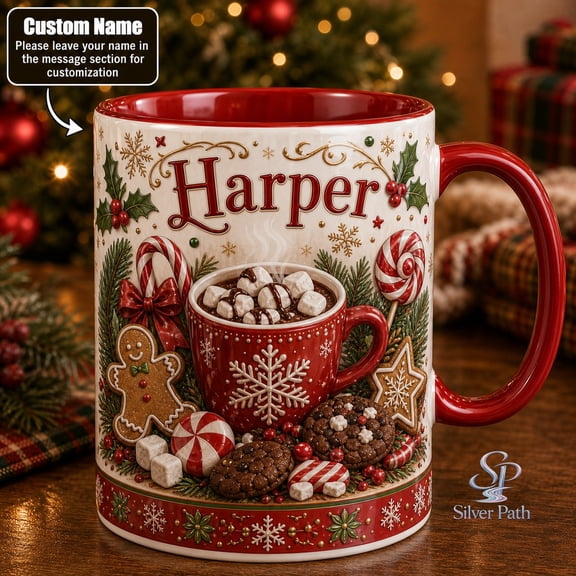 Accent Mug Personalized Christmas Hot Cocoa Ceramic Coffee Cup for Holiday Sipping Gift