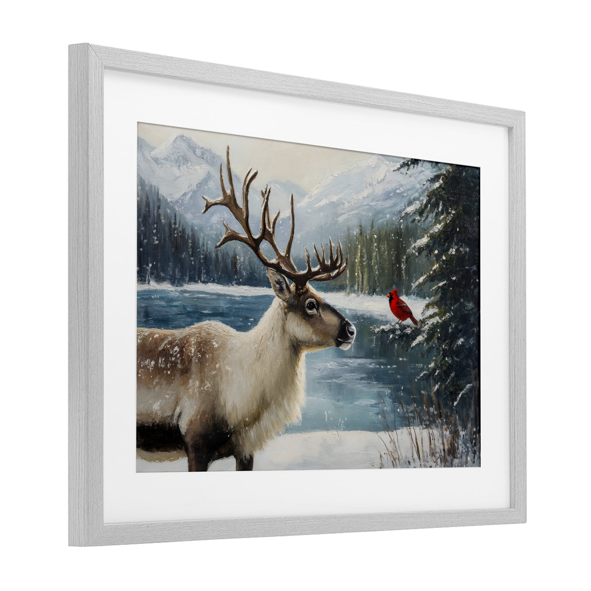 Christmas Conversation In Wild Gray Framed Print Under Glass, design by Petal Prints Design