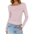 thumbnail image 3 of IWEMEK Fall Tops for Women Pink Stripe Long Sleeve Tshirts Wide Boat Neck Cute Cozy Blouses Size L, 3 of 6