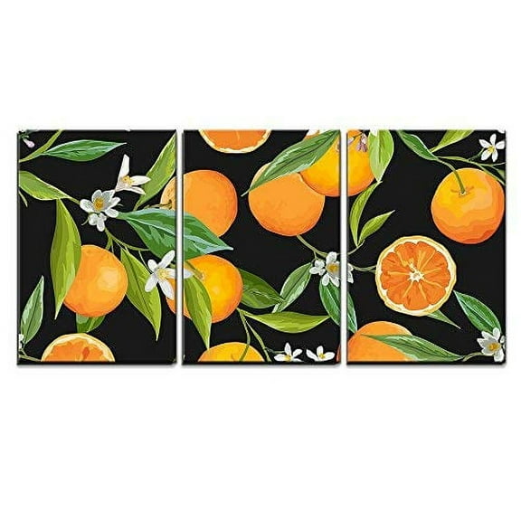 wall26 - 3 Piece Canvas Wall Art - Vector - Seamless Pattern. Orange Fruits Background. - Modern Home Art Stretched and Framed Ready to Hang - 16"x24"x3 Panels