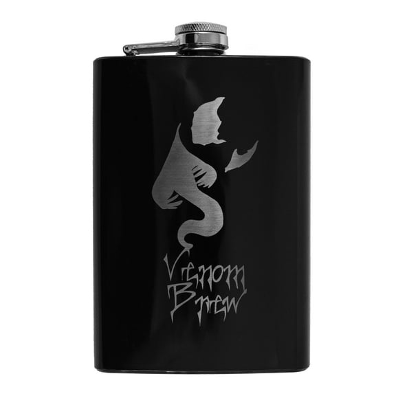 Hip Flask Plus Stainless Steel 8oz Black Flask - Venom Brew