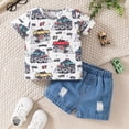 thumbnail image 2 of TOWED22 Toddler Kids Baby Boy Clothes Summer 2pcs Dinosaur Print Round Neck Short Sleeve Top Shirt Elastic Waist Pattern Shorts Outfits(Red,12-18 M), 2 of 4