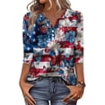 thumbnail image 5 of Women's 250th Anniversary USA Shirt Patriotic American Flag Print V-Neck Button 3/4 Sleeve T-Shirt, 5 of 6