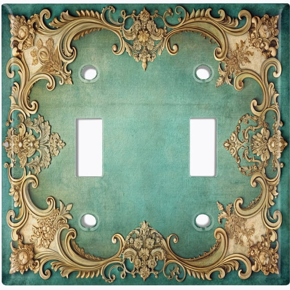Metal Light Switch Wall Plate Outlet Cover (Printed Image of Baroque Floral Border - Double Toggle)