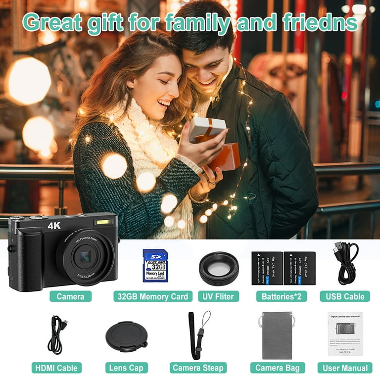 brewene 4K Vlogging Camera, 48MP Autofocus, 16X Digital Zoom, Flip