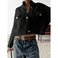 thumbnail image 4 of Womens Cropped Cardigan Sweaters Button Up Chunky Knit Long Sleeve Stand Collar Open Front Loose Jackets Black XL, 4 of 7