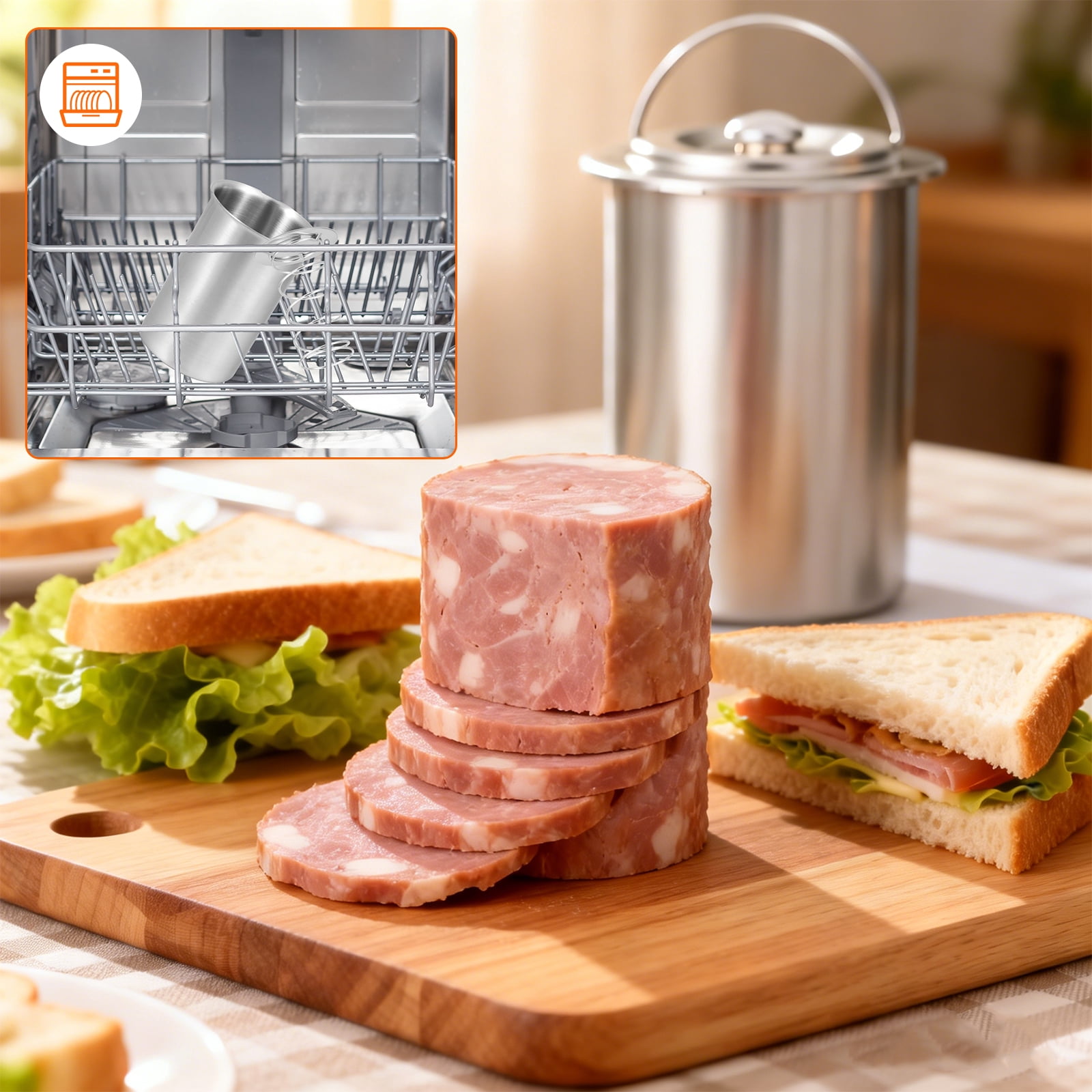 304 Stainless Steel Meat Press Cooker Ham Maker Meat Pressure Cooker Large Capacity Homemade Ham Press Maker with Thermometer and 10 Cooking Bag